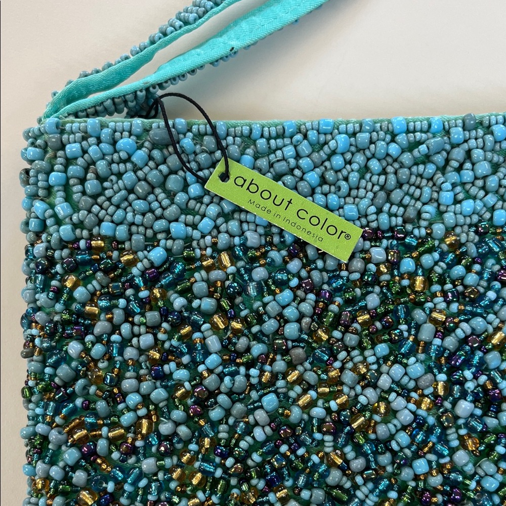 Beaded Clutch in Turquoise Blue and Green with multicolor beads - Picture 2 of 8